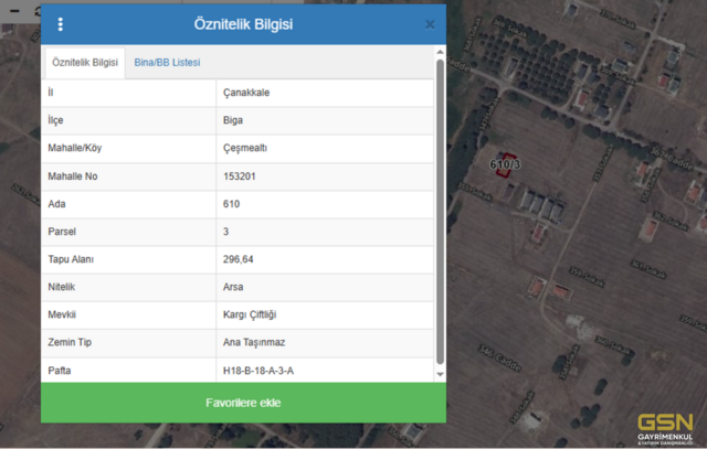 7-ÇANAKKALE BİGA ÇEŞMEALTI MEVKİİNDE DENİZE 500 M. MESAFEDE VİLLA İMARLI ARSA